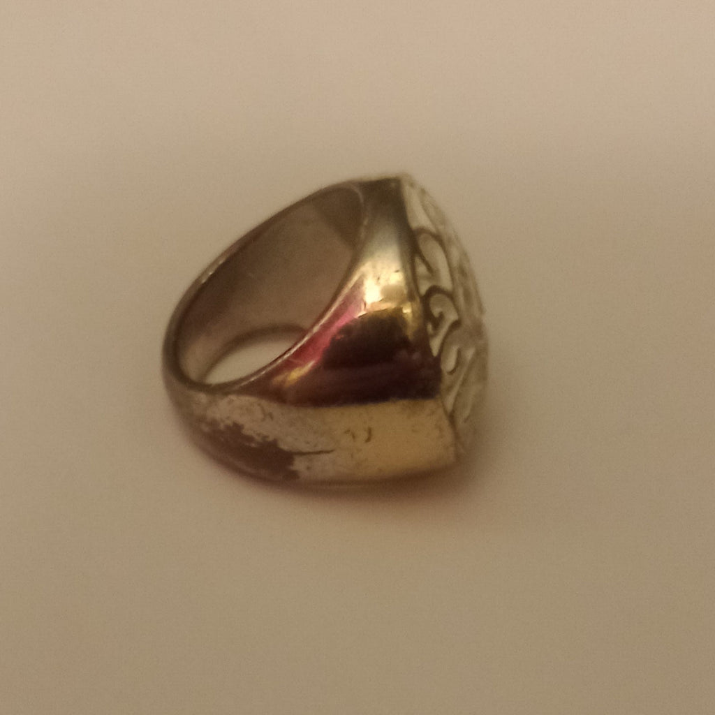 Vintage Filigree Swirl Cocktail Ring Silver Plated Copper, Q Size