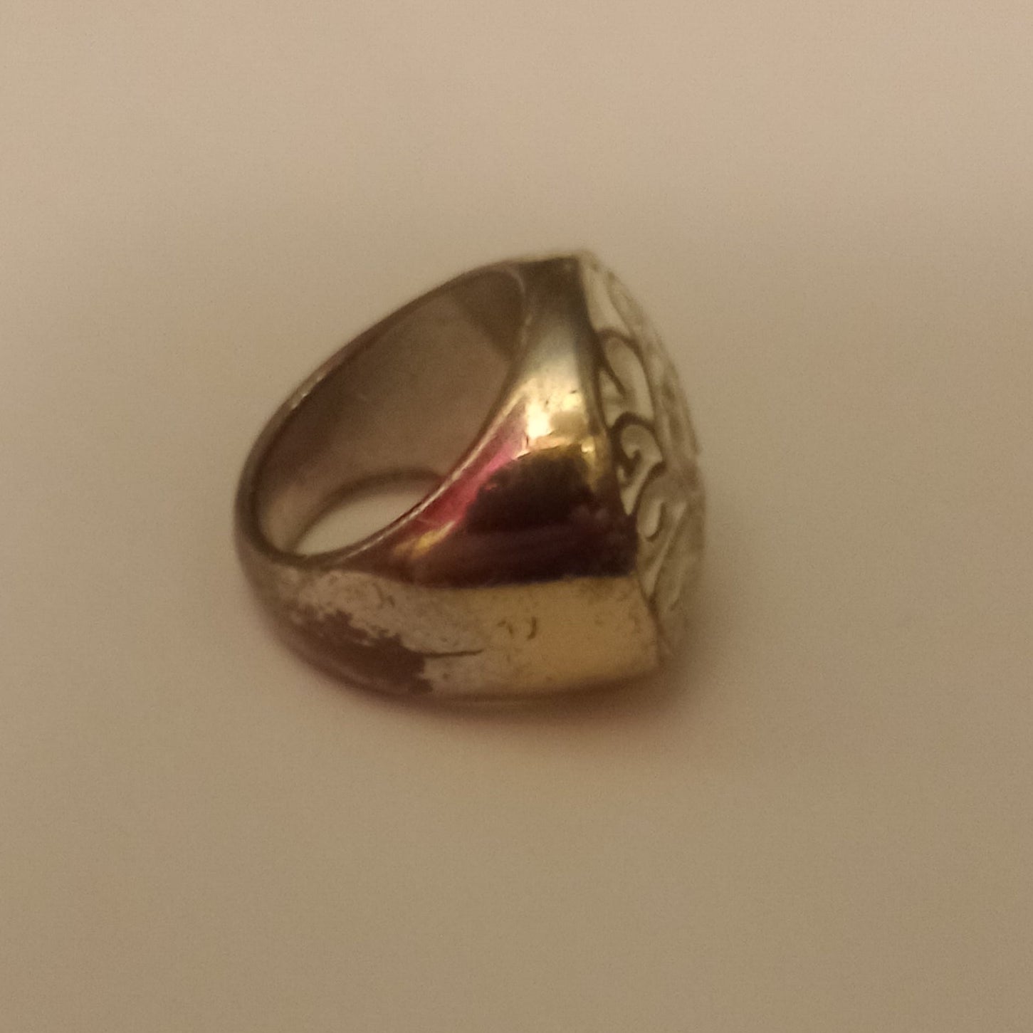 Vintage Filigree Swirl Cocktail Ring Silver Plated Copper, Q Size