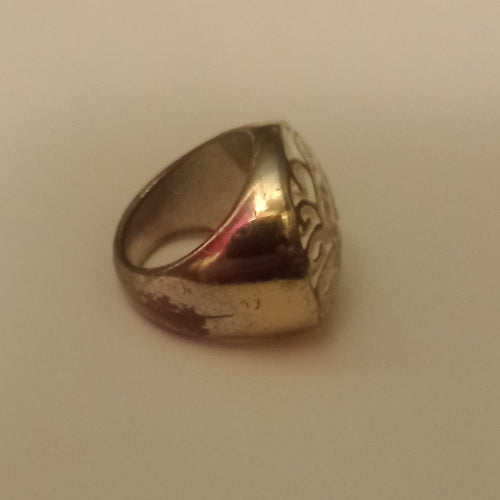 Vintage Filigree Swirl Cocktail Ring Silver Plated Copper, Q Size