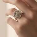 Filigree Mandala Band Ring Silver Tone Oxidised Detail, Q Size