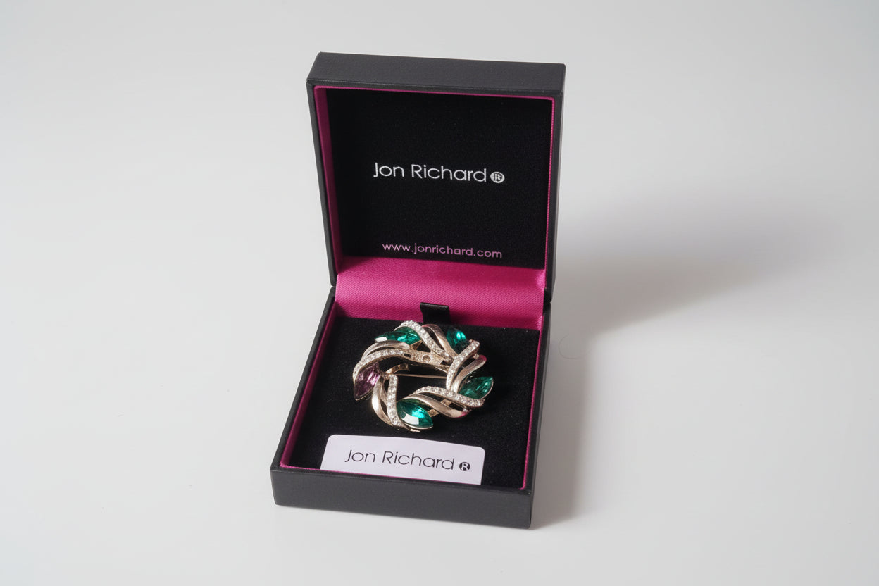 Jon Richard Emerald Green Crystal Swirl Brooch