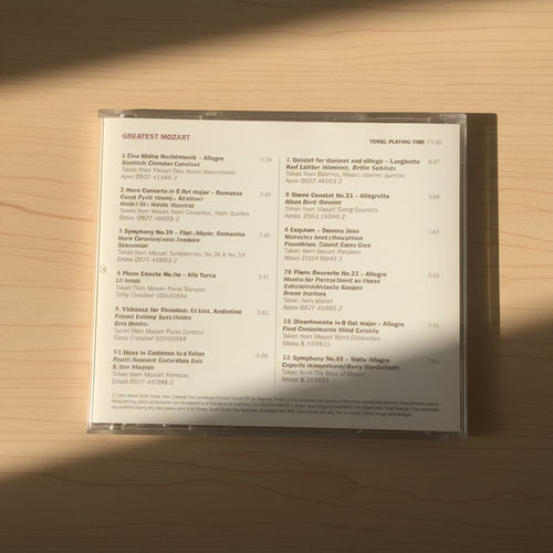 Classic FM Greatest Mozart CD - back insert with tracklist