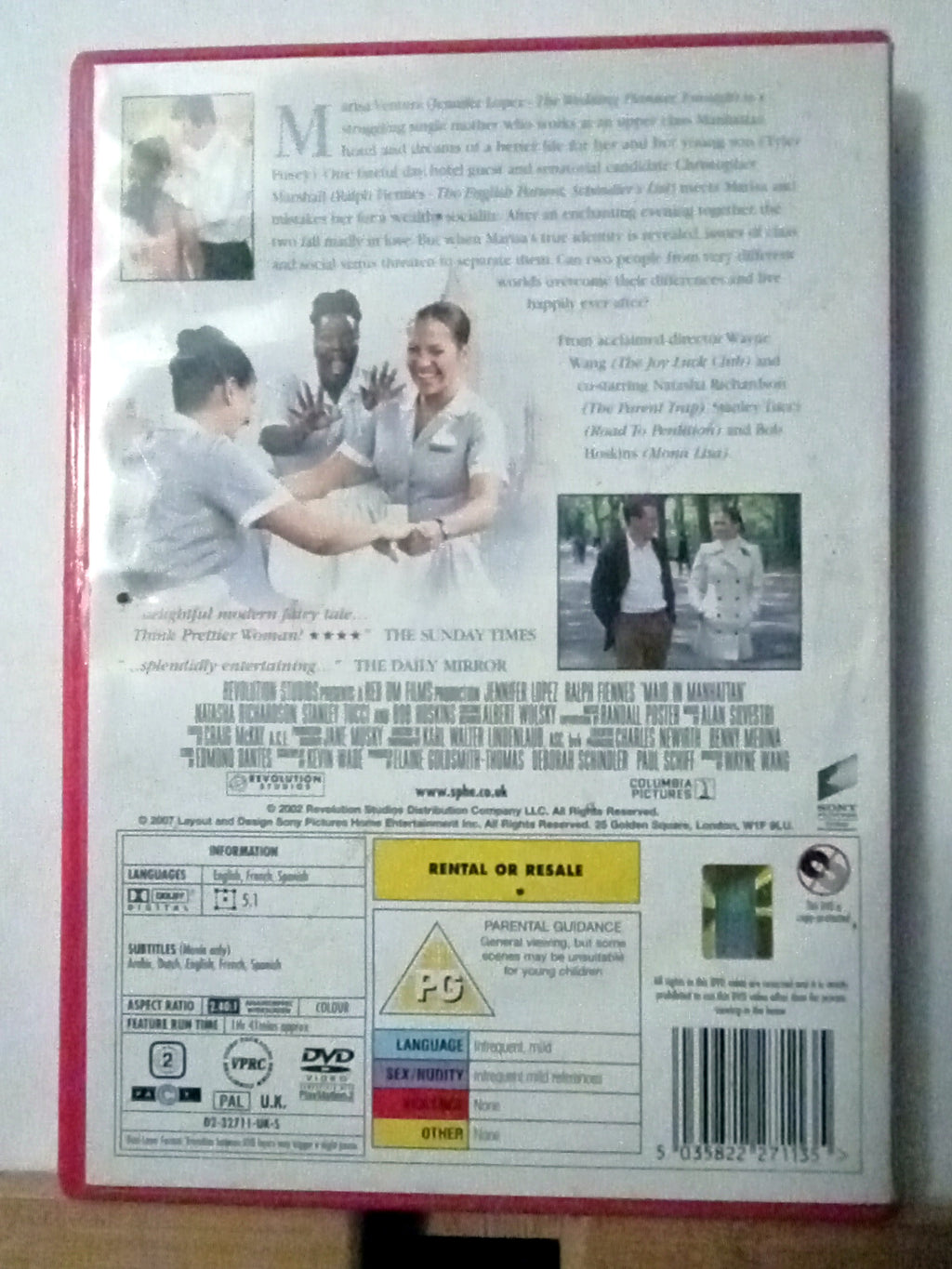 Maid in Manhattan DVD (2014) Jennifer Lopez, Wang (DIR) cert PG