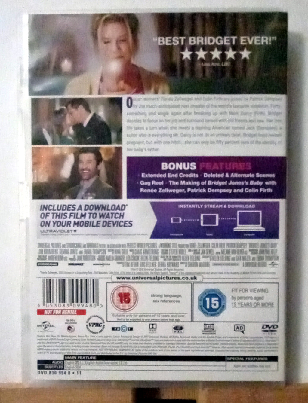 Bridget Jones's Baby DVD (2017) Renée Zellweger, Maguire (DIR) cert 15