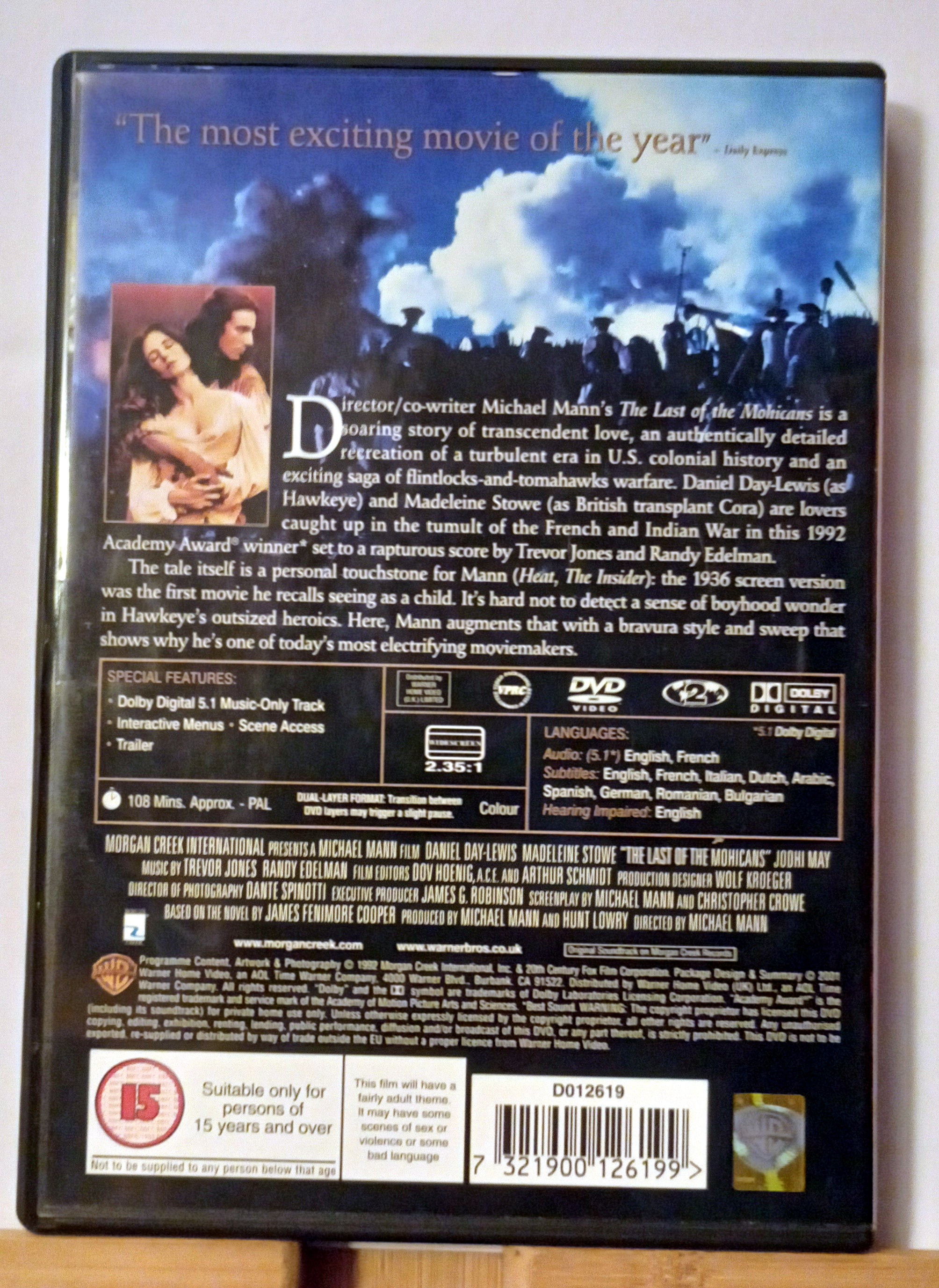 The Last of the Mohicans DVD (2001) Daniel Day-Lewis, Mann (DIR) cert 15