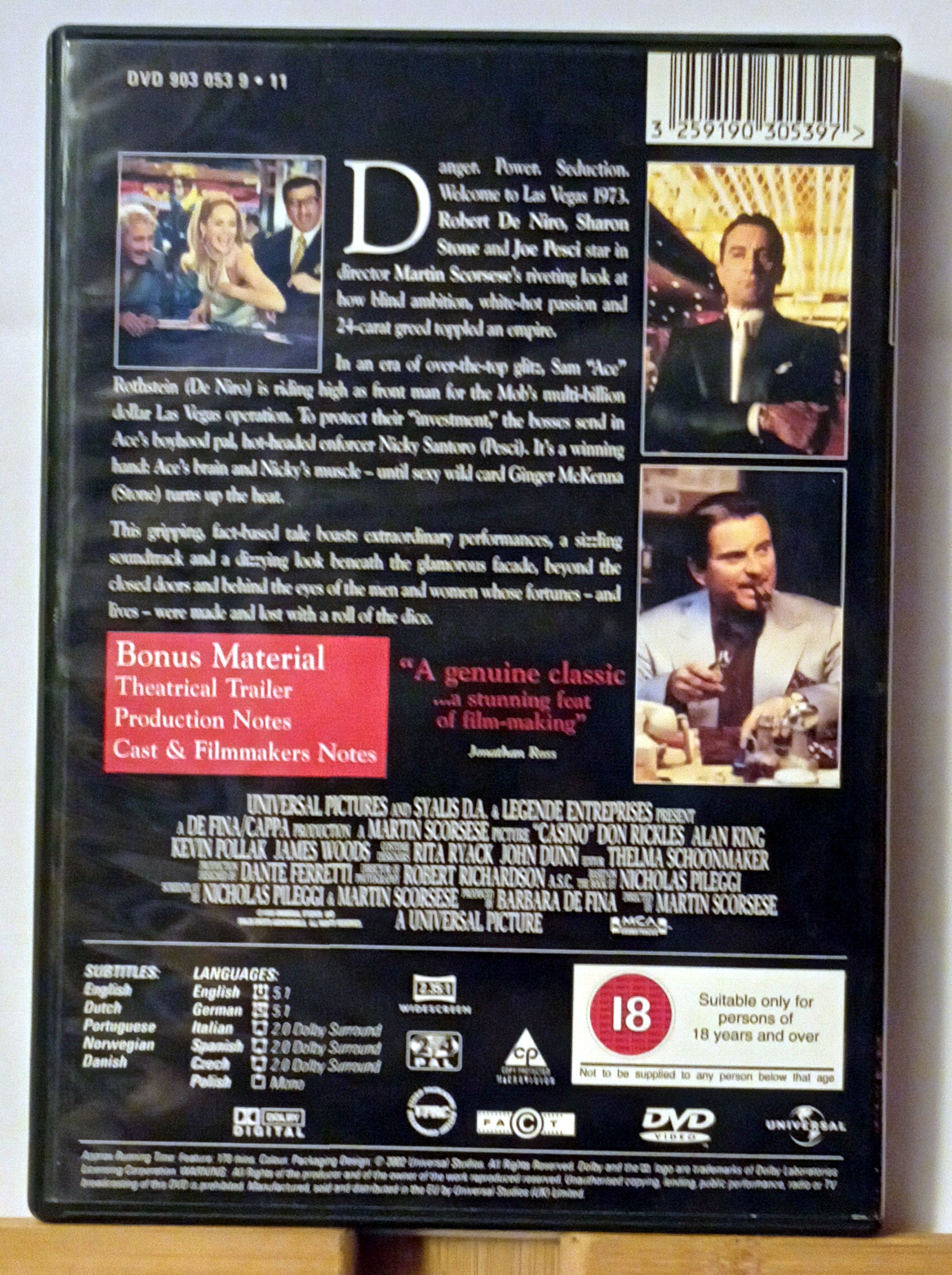Casino DVD (2002) Robert De Niro, Scorsese (DIR) Cert 18