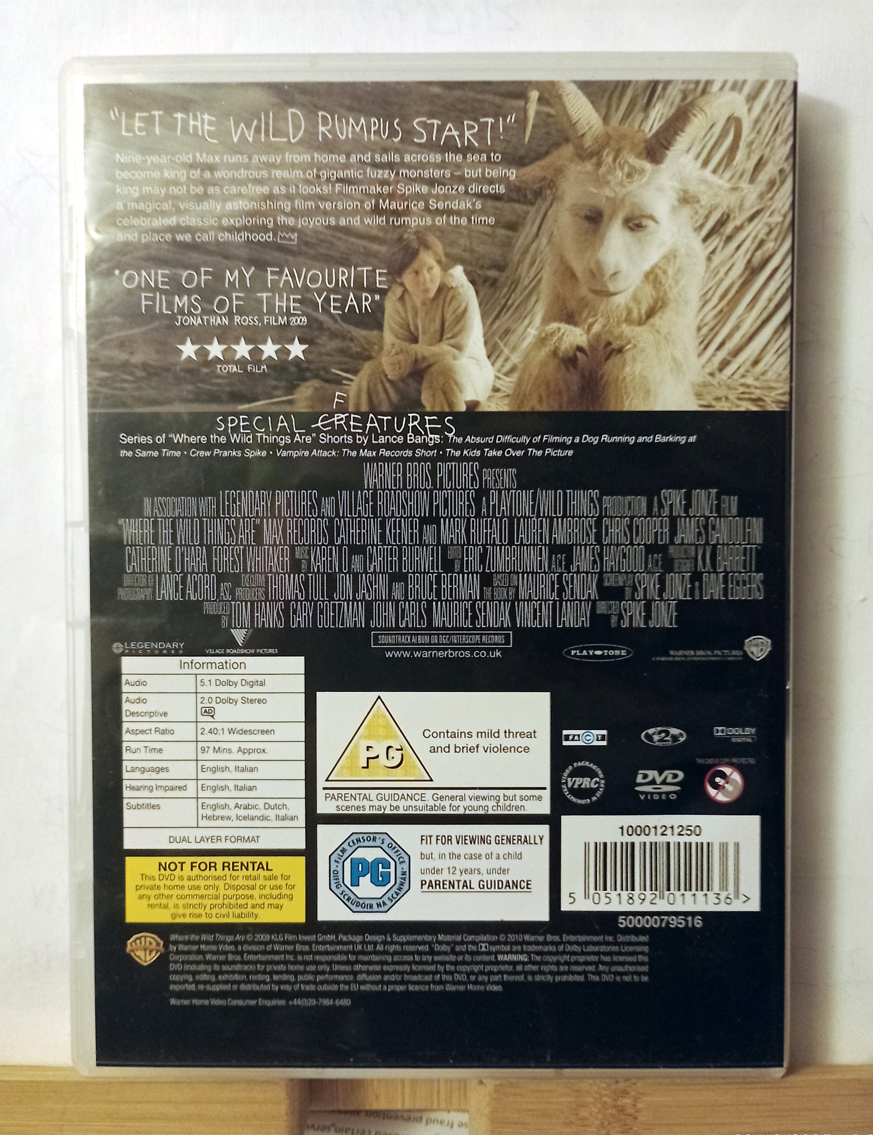 Where The Wild Things Are DVD (2010) Max Records - Spike Jonze Children's Film