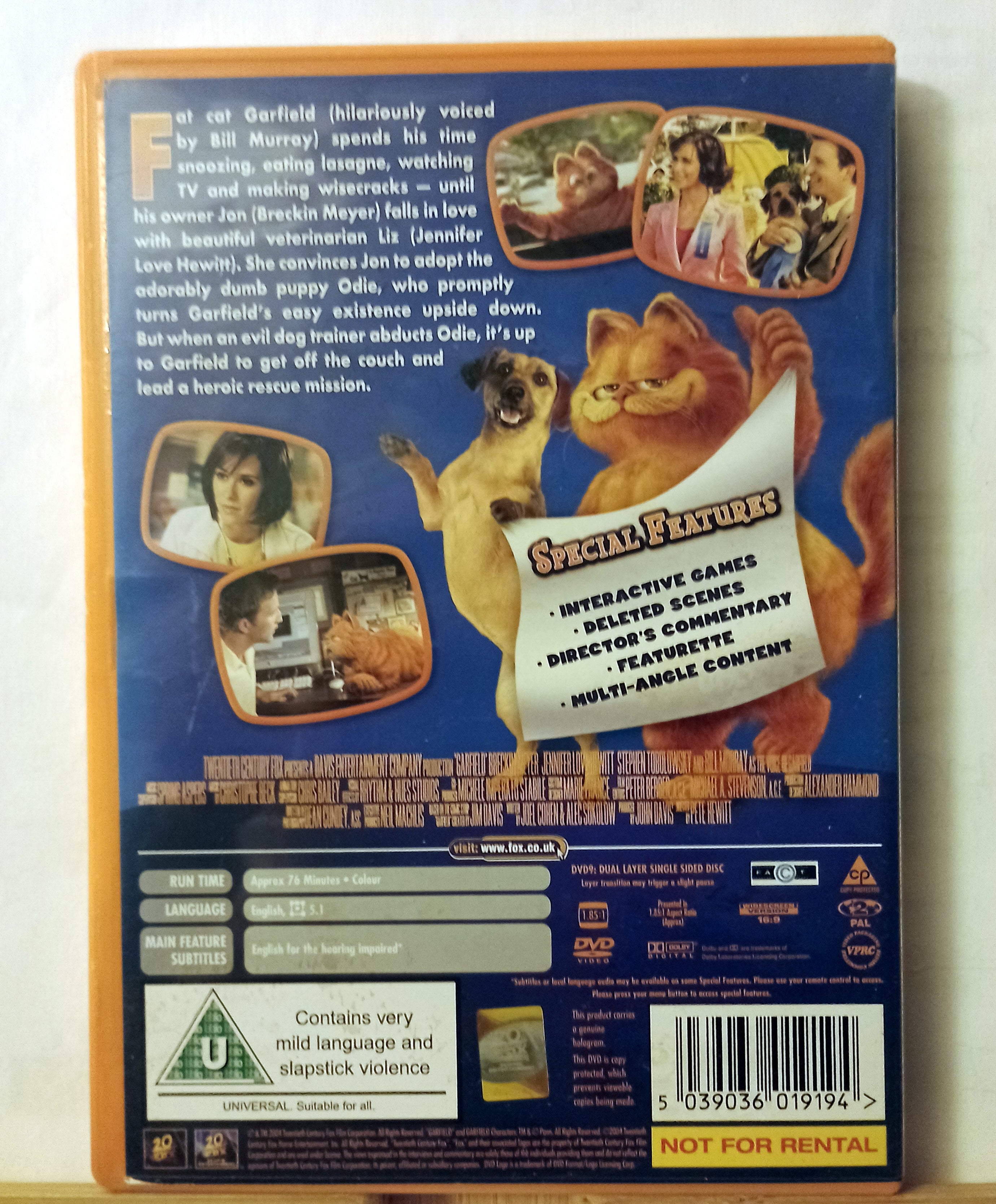 Garfield DVD Children & Family (2007) Jennifer Love Hewit