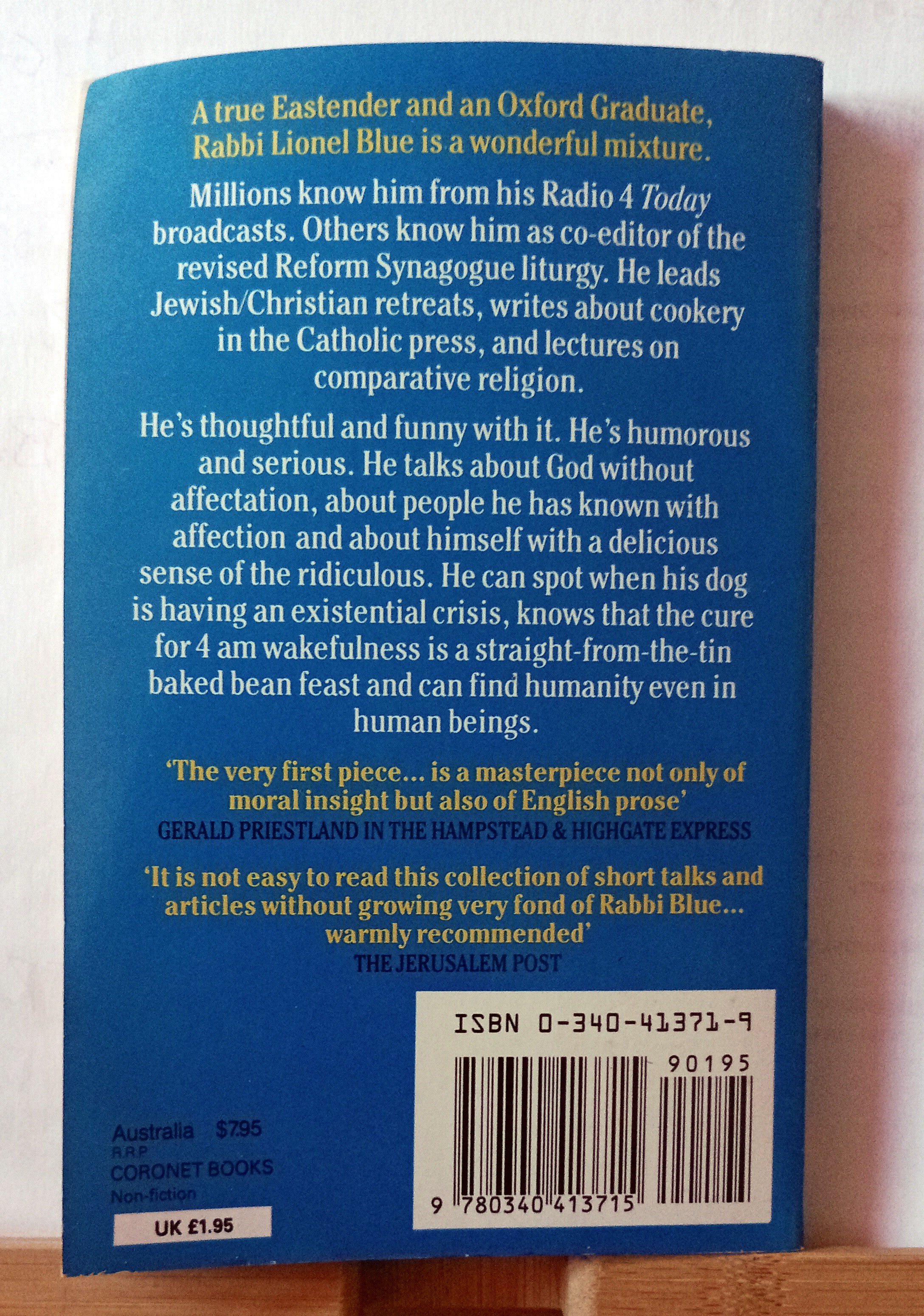BOLTS FROM THE BLUE by Lionel Blue (Coronet Paperback, 1987)