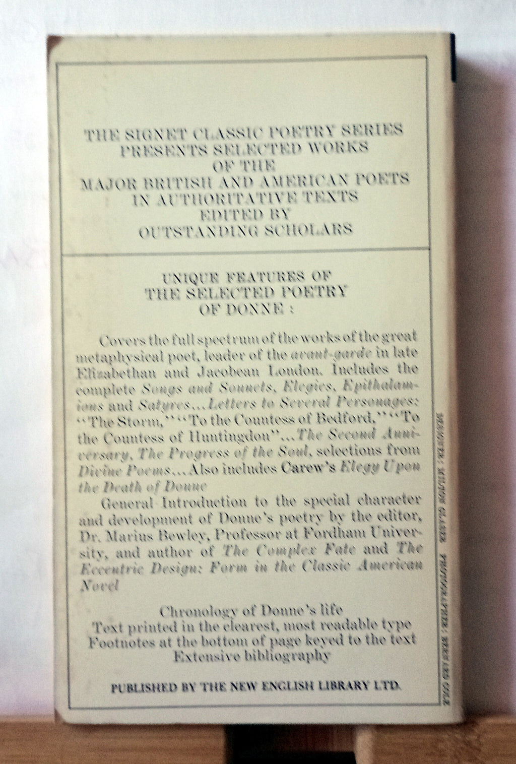 Selected poetry of John Donne, Marius Bewley (Editor) c1966
