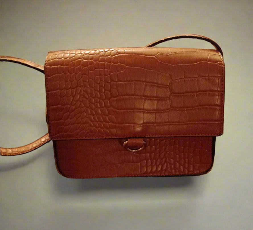 Deichmann Tan Crocodile-Embossed Cross Body Handbag