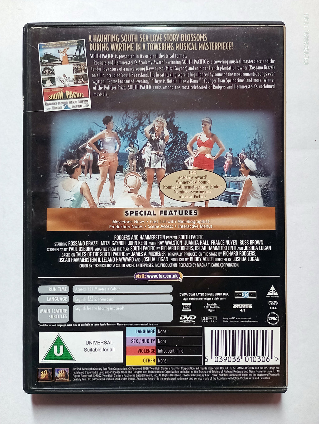 South Pacific DVD (2004) Rossano Brazzi, Logan (DIR) cert U