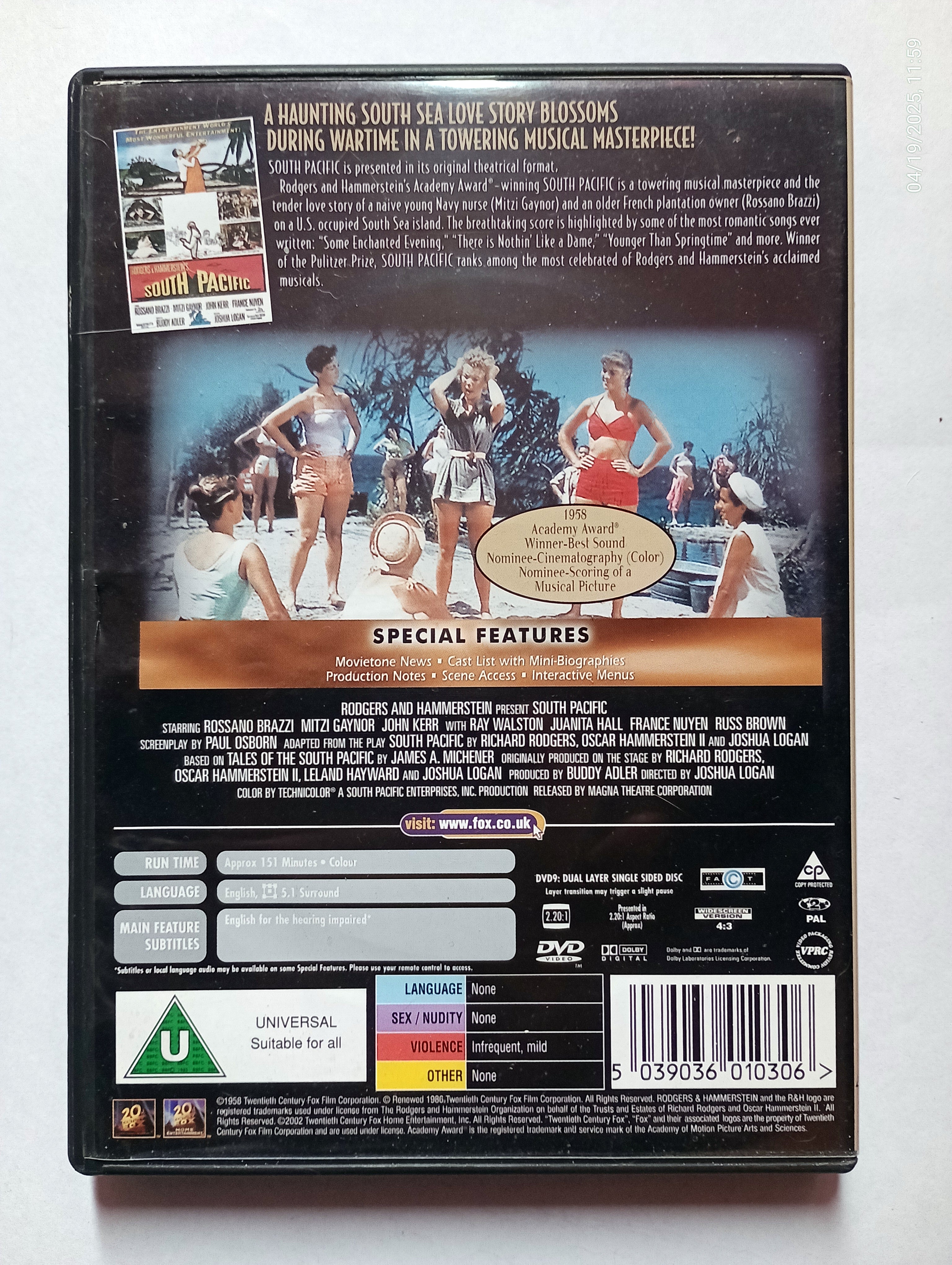 South Pacific DVD (2004) Rossano Brazzi, Logan (DIR) cert U