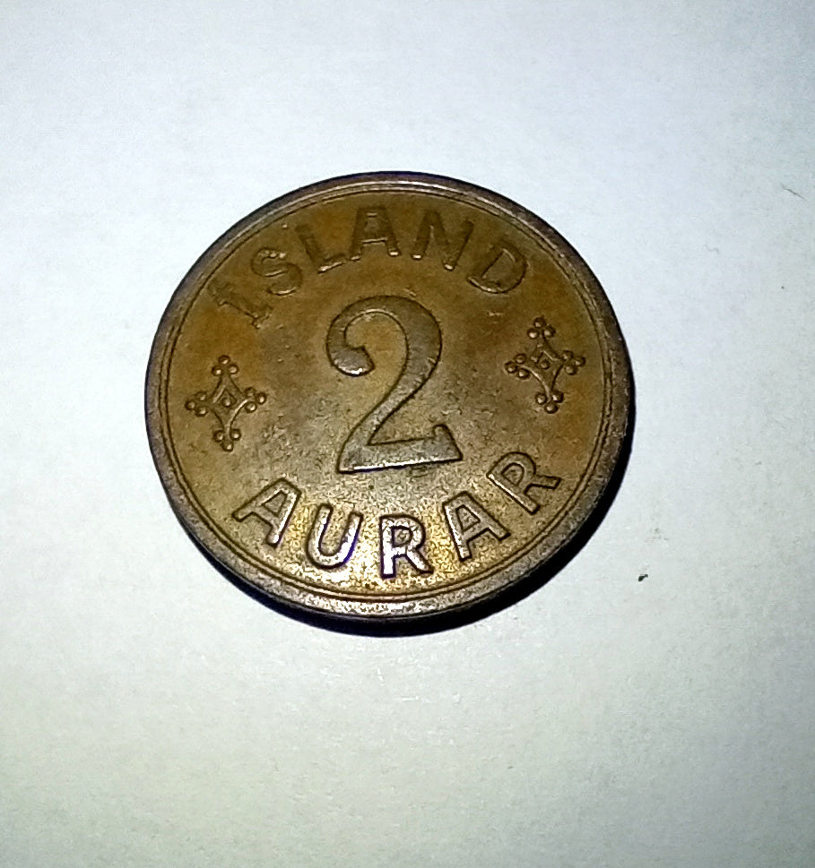 Icelandic 2 Aurar Coin 1940 Vintage Coin