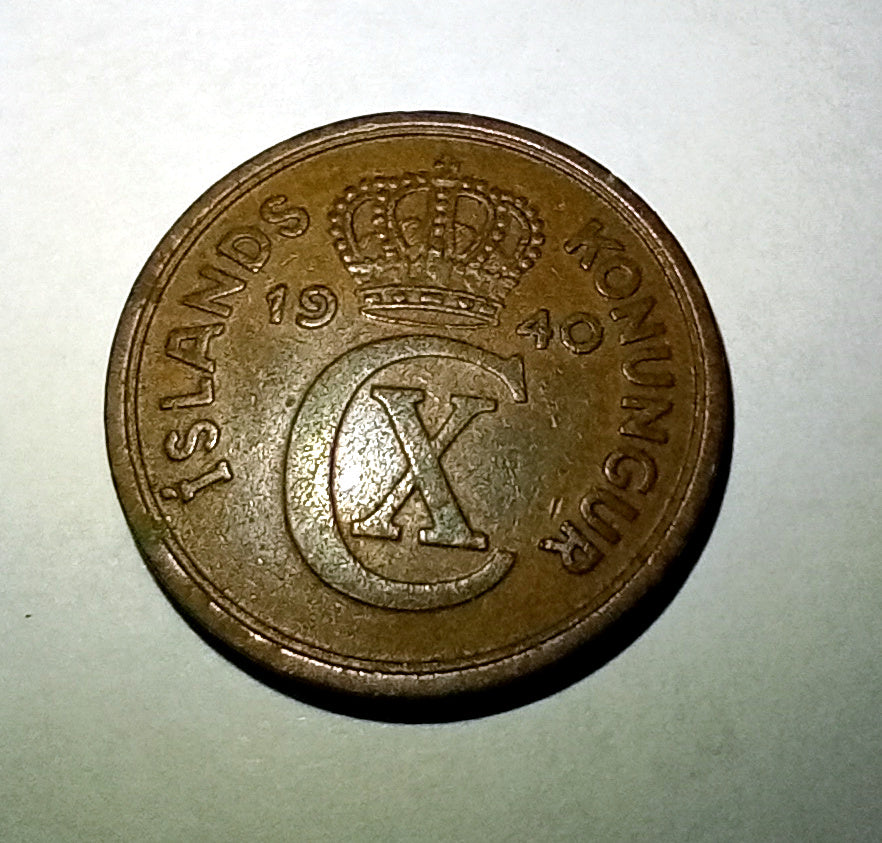 Icelandic 2 Aurar Coin 1940 Vintage Coin