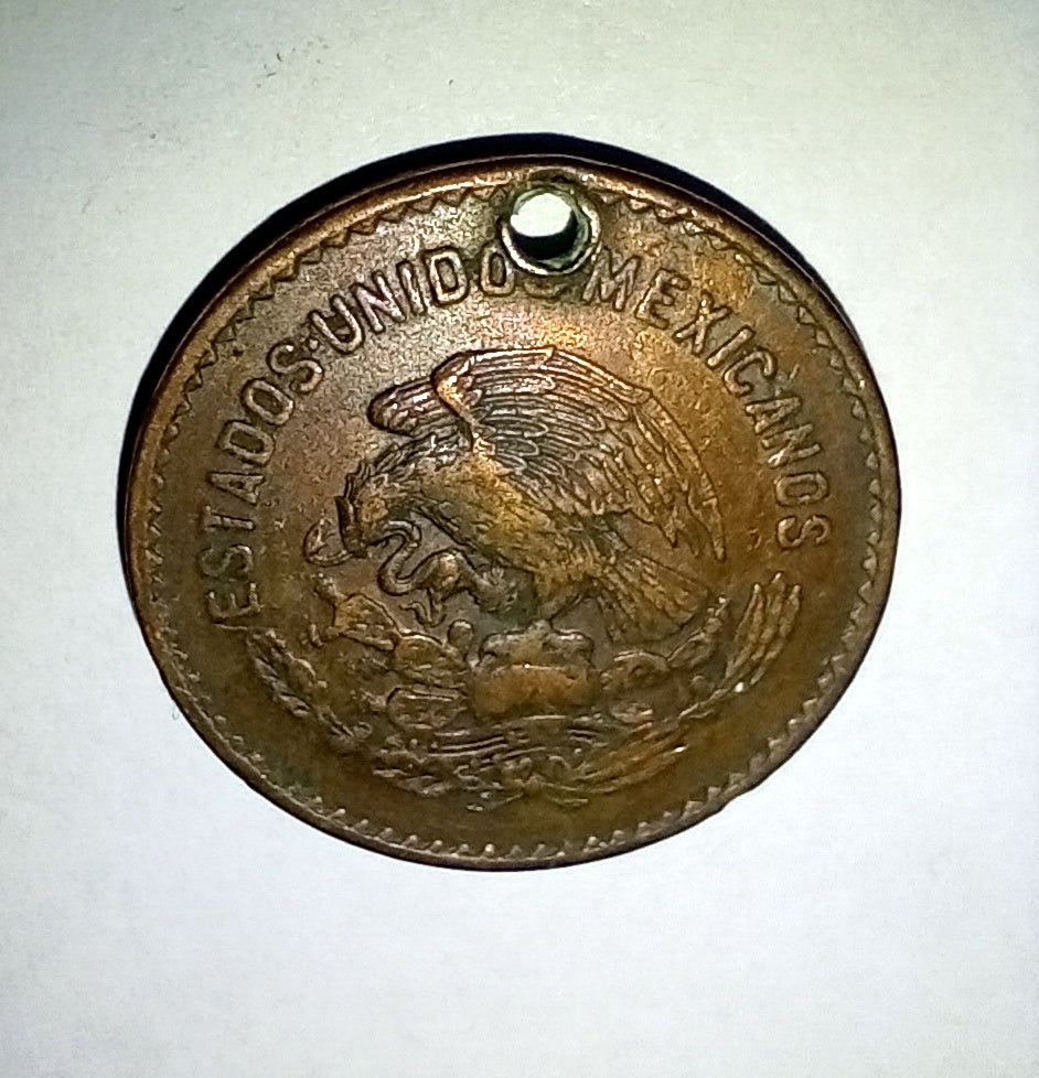 Mexican 5 Centavo Drilled Coin - Vintage Jewellery Pendant