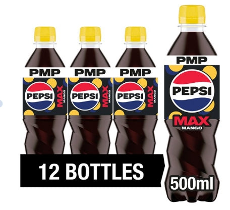 Pepsi Max Mango No Sugar Cola Bottle PMP 12x 500ml