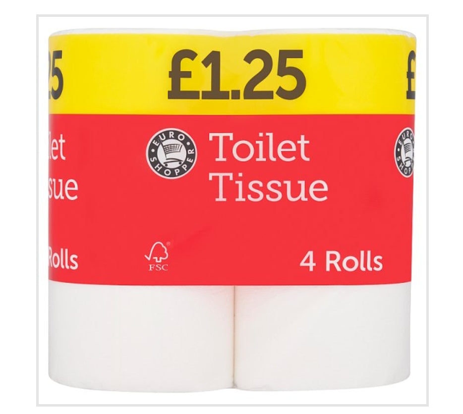Euro Shopper Toilet 2 Ply Paper Tissue 12 X4 Rolls PM2.45