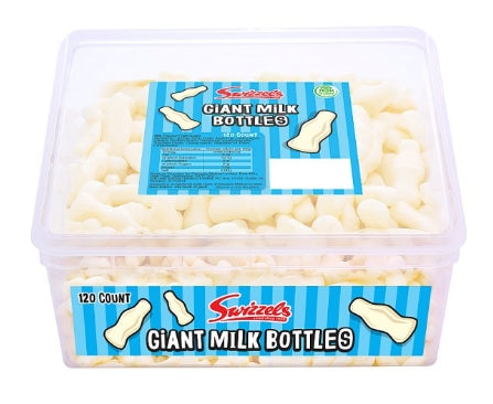Swizzels Giant Milk Bottles 120ct Sweet Tub - Nostalgic Milk Flavour Foam Gums