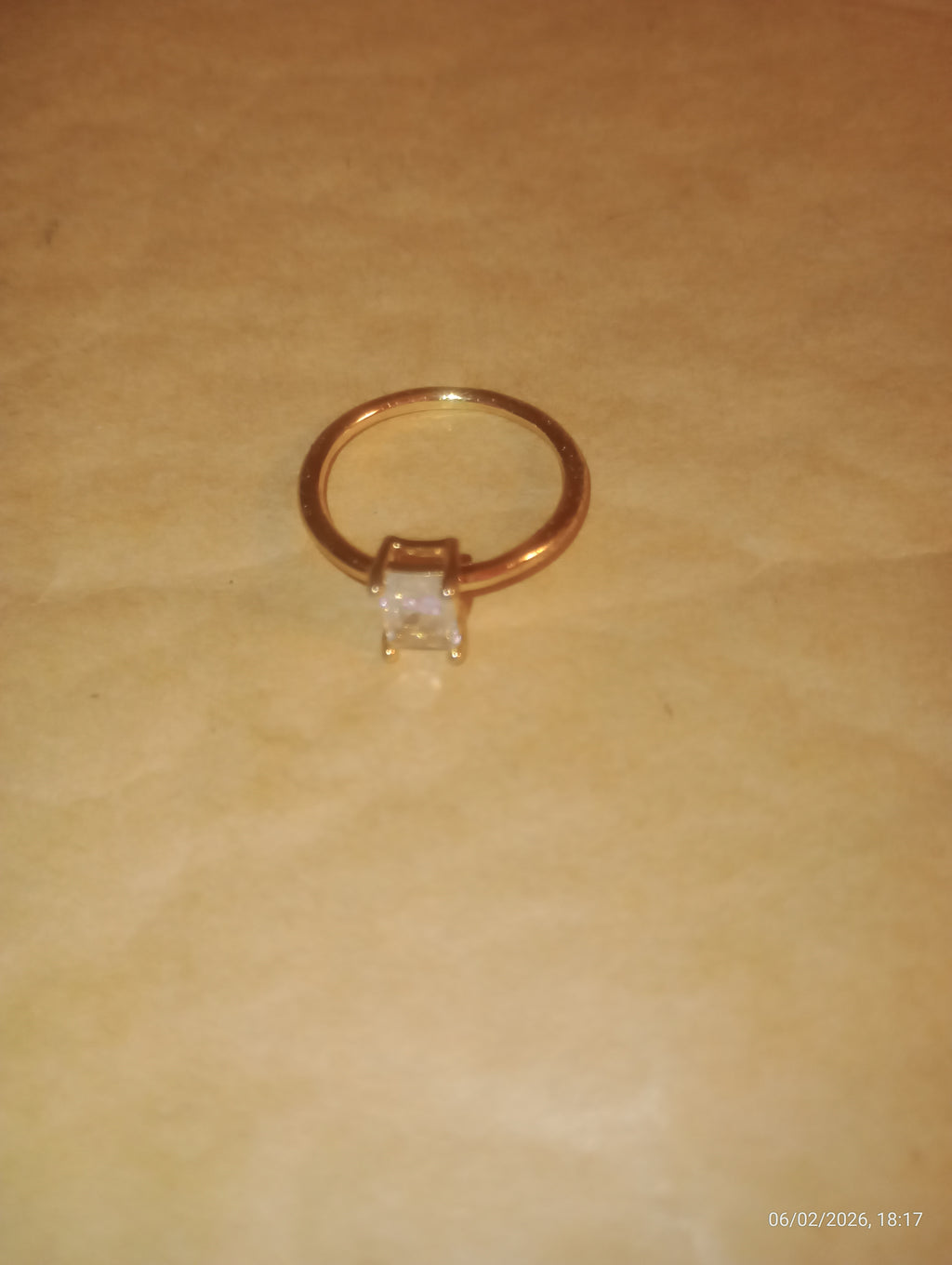 Rose-Gold Tone Square Solitaire Crystal Ring