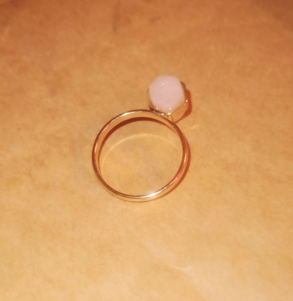 Gold-Tone Pink Cabochon Solitaire Ring - Size N½
