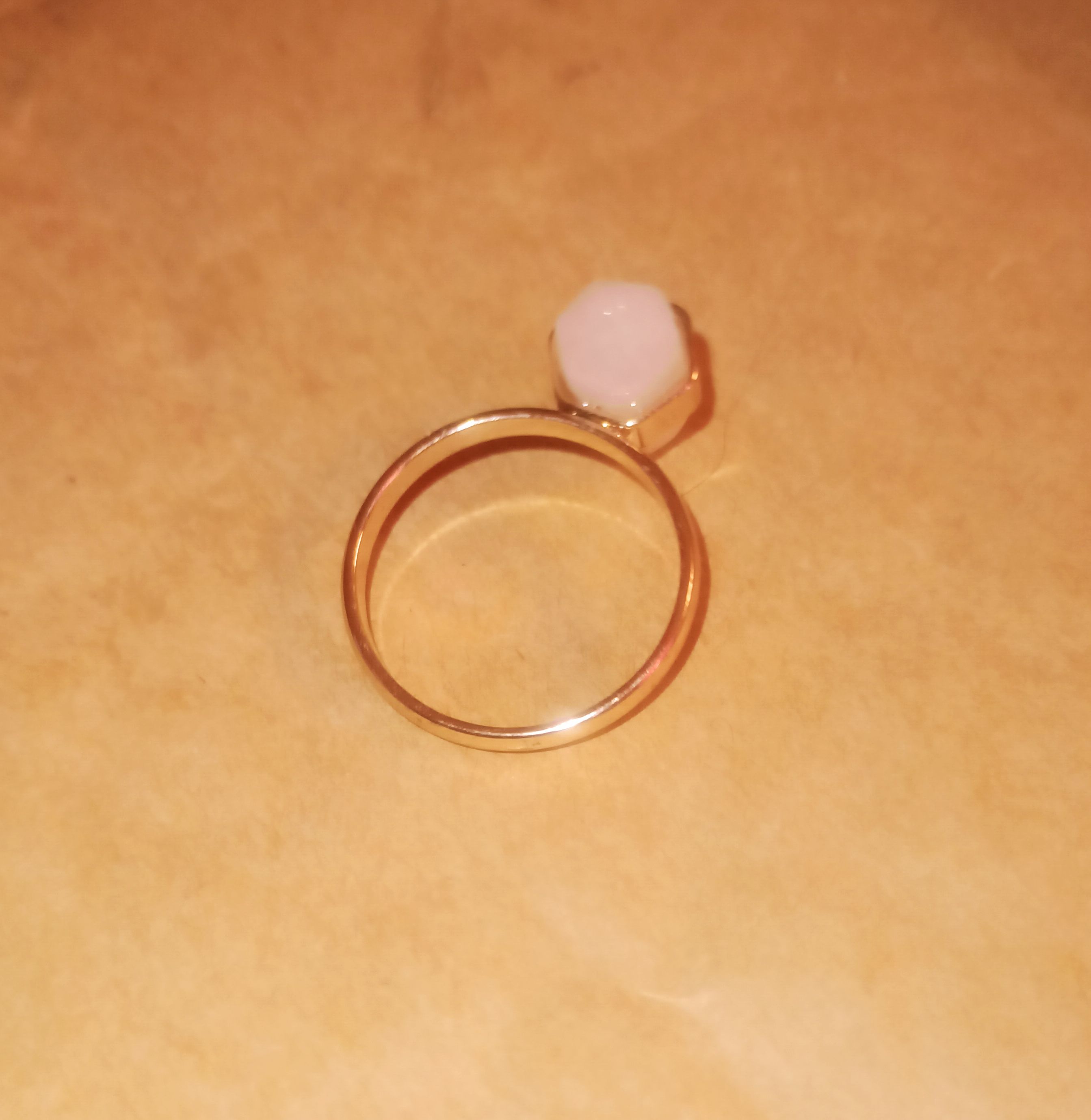 Gold-Tone Pink Cabochon Solitaire Ring - Size N½