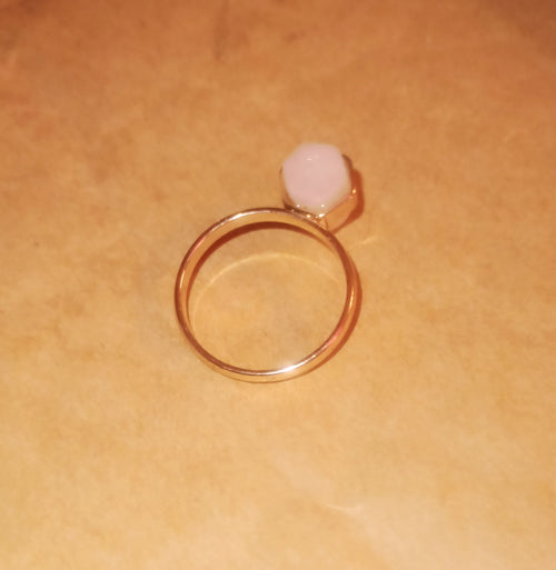 Gold-Tone Pink Cabochon Solitaire Ring - Size N½