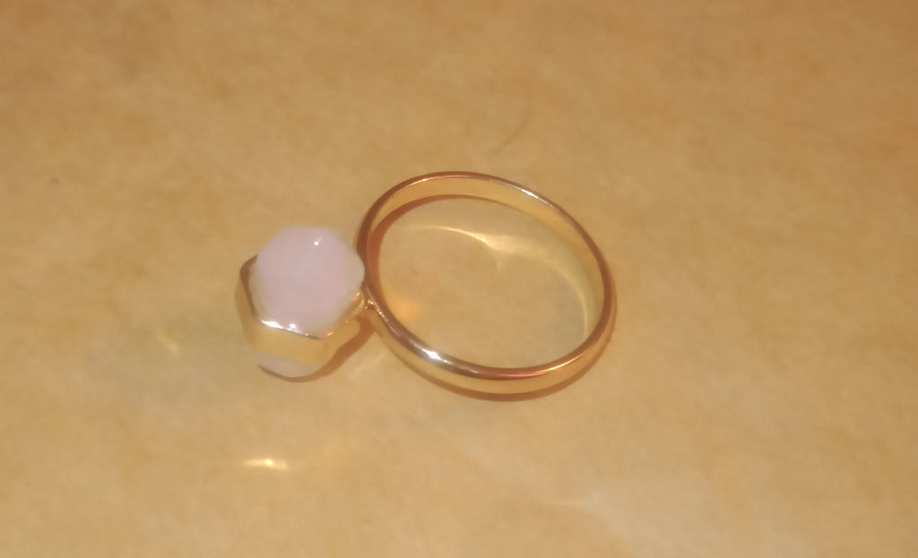 Gold-Tone Pink Cabochon Solitaire Ring - Size N½
