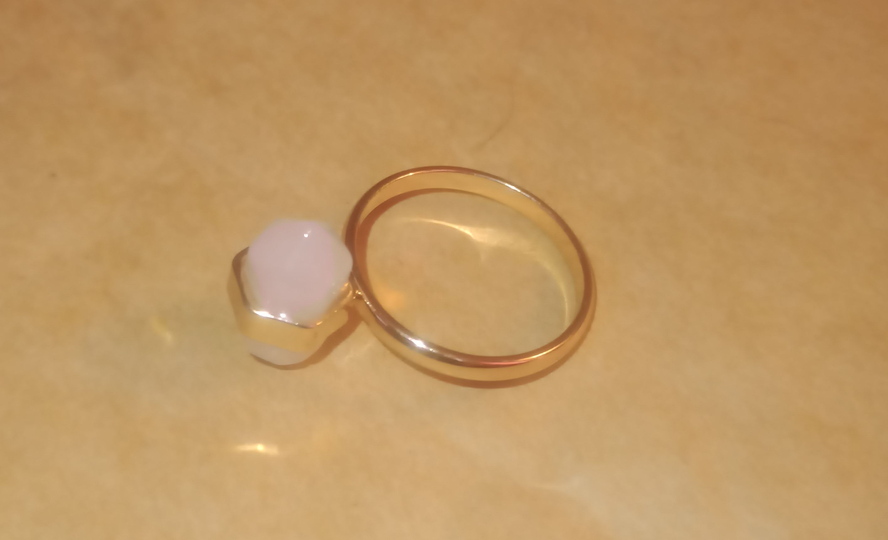 Gold-Tone Pink Cabochon Solitaire Ring - Size N½