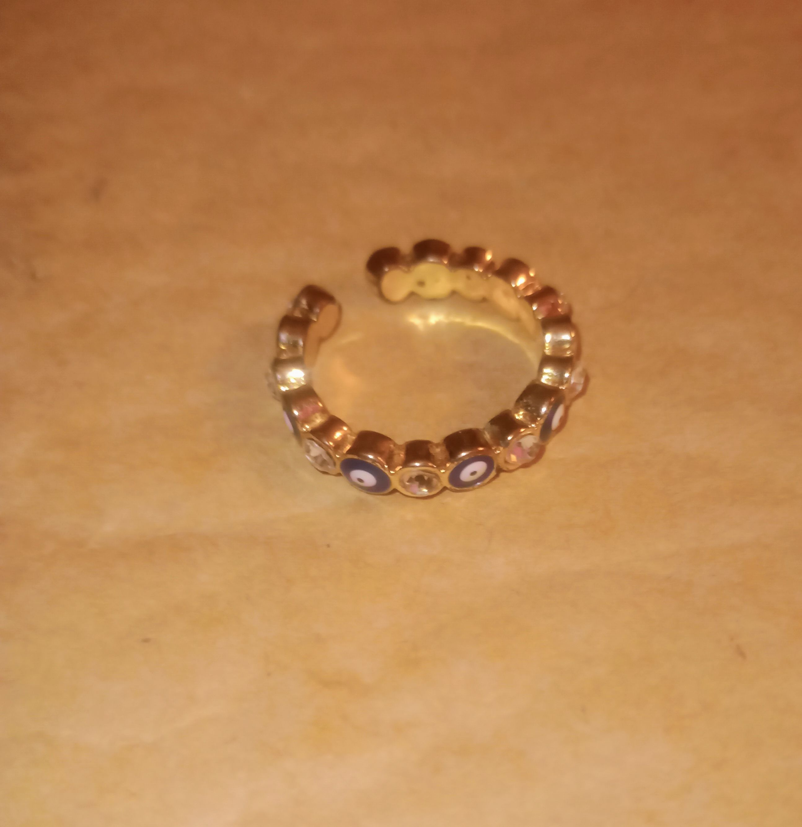 Gold-Tone Evil Eye Crystal Adjustable Ring