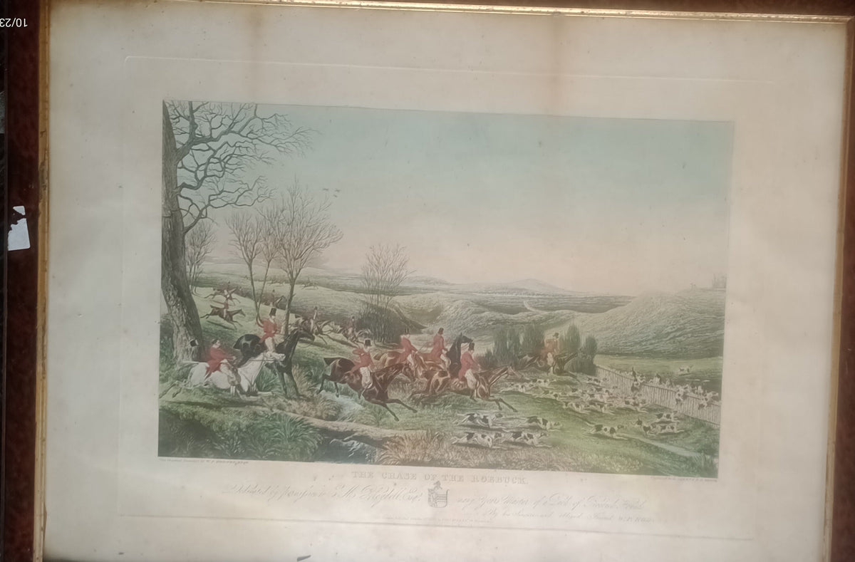 Pair of Antique 1834/1836 Hunting Prints - Wrapped Framed Set (Hodges/Alken/Reeve)