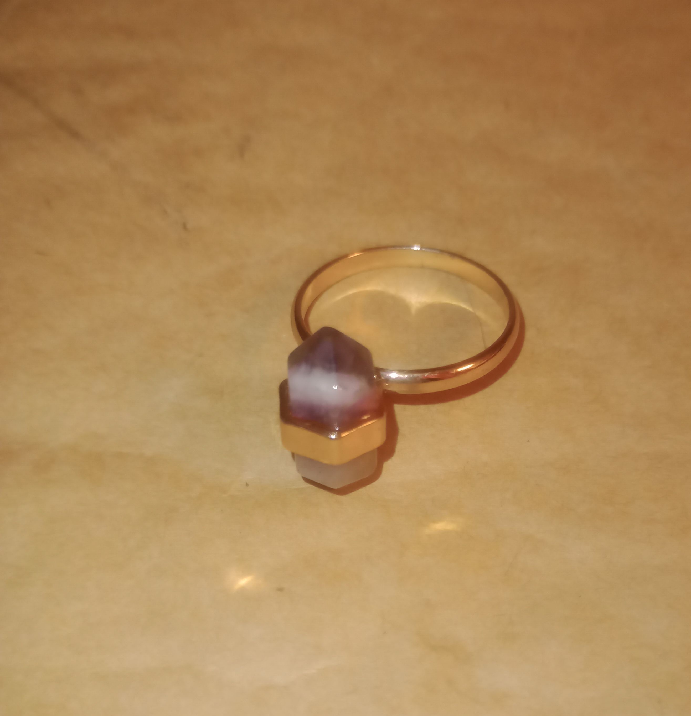 Rose Gold Tone Raw Stone Ring - Preloved