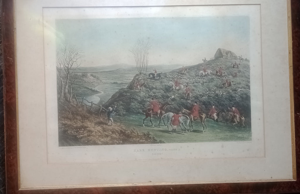 Pair of Antique 1834/1836 Hunting Prints - Wrapped Framed Set (Hodges/Alken/Reeve)