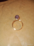 Gold-Tone Hexagonal Purple Stone Ring - Size N½