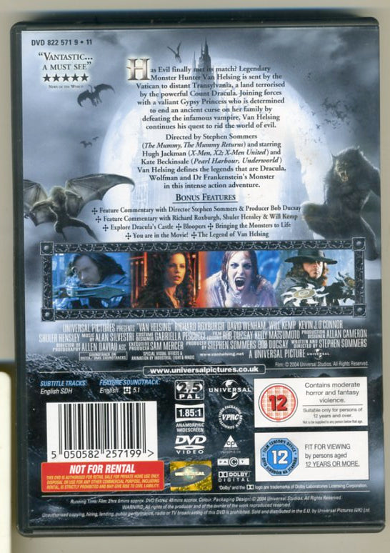 Van Helsing DVD (2004) Hugh Jackman, Sommers (DIR) cert 12