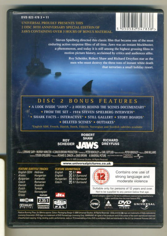 Jaws DVD (2005) Roy Scheider, Spielberg (DIR) cert 12 2 discs