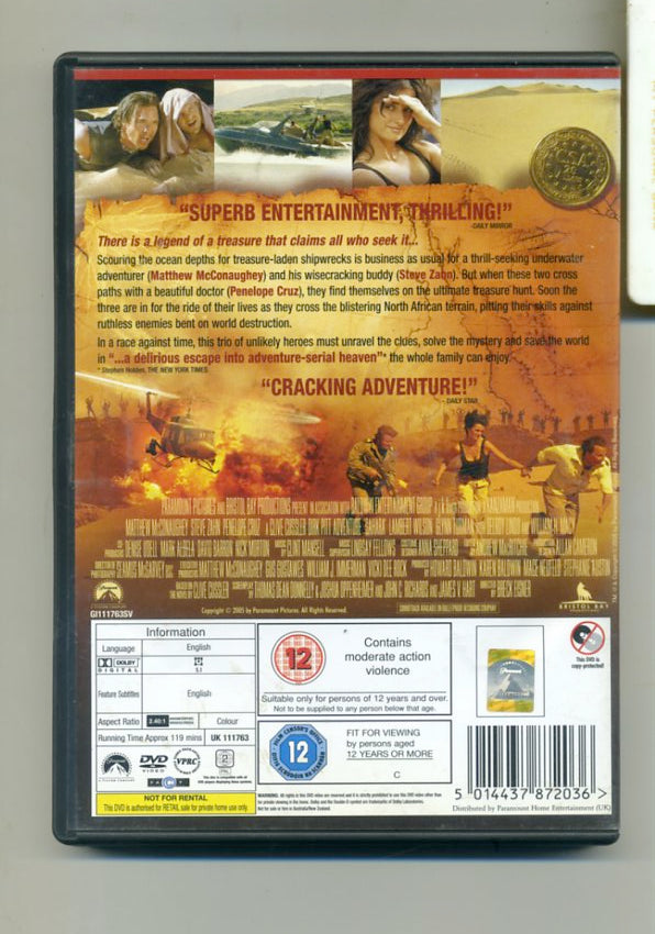 Sahara DVD (2005) Matthew McConaughey, Eisner (DIR) cert 12